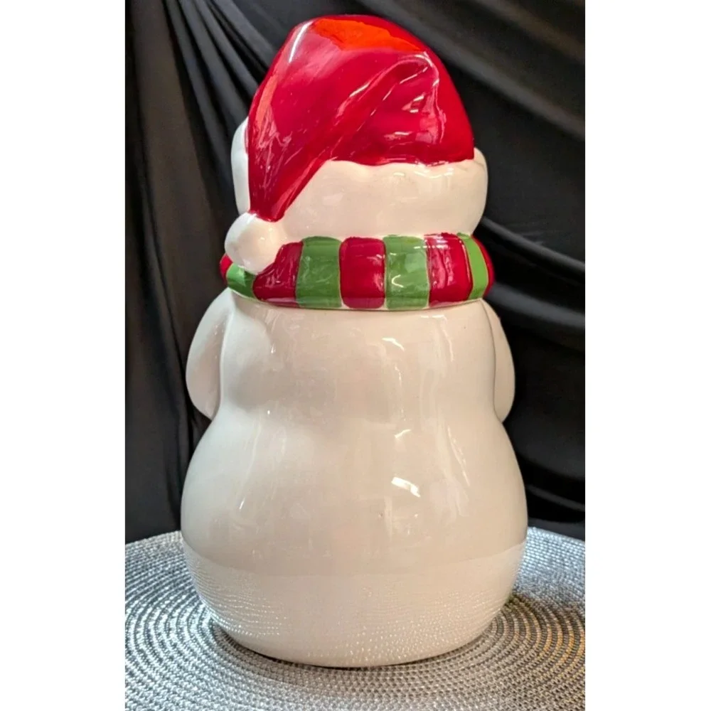 Snowman Cookie Jar W/ Penguin Christmas Decor Holiday Season Container